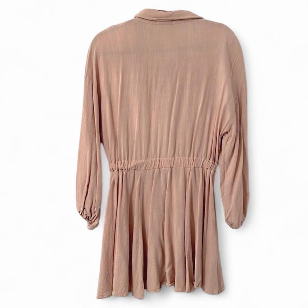 Vici Beige Tan Linen Drawstring Shirt Dress XS - Picture 3 of 12
